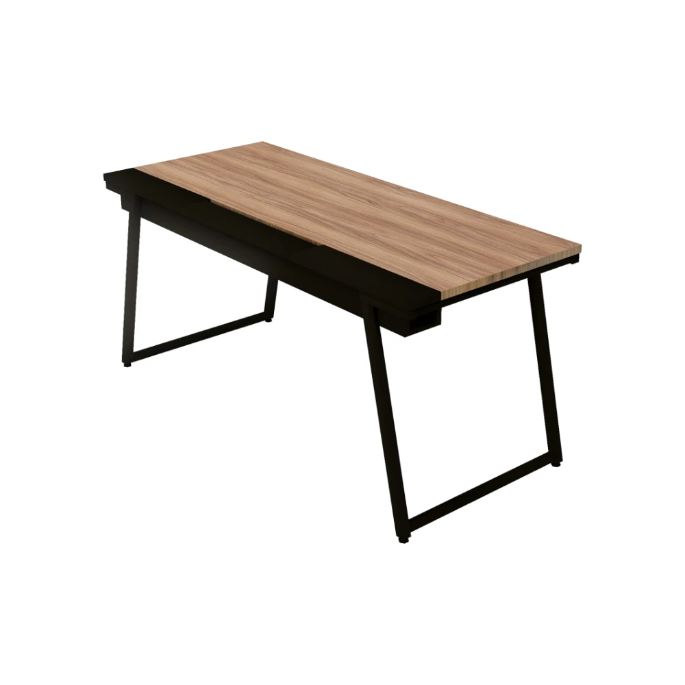 Mesa de escritório retangular industrial com extensão e bandeja Soho